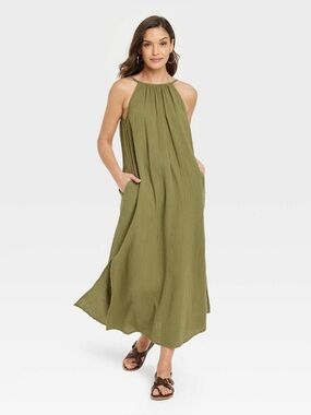 Women's Scoop Back Maxi Shift Dress - Universal Thread Olive Green